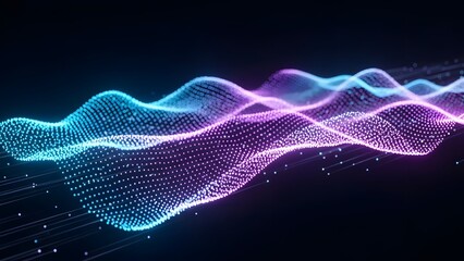 Digital visualization of flowing data particles in an abstract wavy pattern