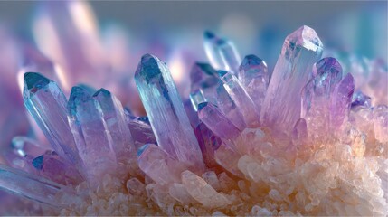 Close-up of a stunning crystal cluster, a breathtaking display of natural beauty with mesmerizing details. Its shimmering facets and unique form captivate the eye.