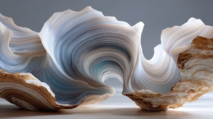 Abstract marble sculpture featuring elegant swirls and flowing forms. The light reflects beautifully off the polished surfaces, creating a mesmerizing effect