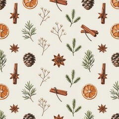 Premium festive background with sprigs of pine needles, berry accents, and natural ornament layout, perfect for wrapping paper, lifestyle scenes, and seasonal campaigns.