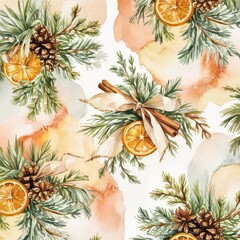 Elegant background featuring cinnamon stick bundles, beige ribbon bows, and soft watercolor backdrop, ideal for editorial winter content and cozy holiday visuals.