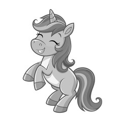 Adorable Cartoon Unicorn with Rainbow Mane and Tail – Kawaii Fantasy Character