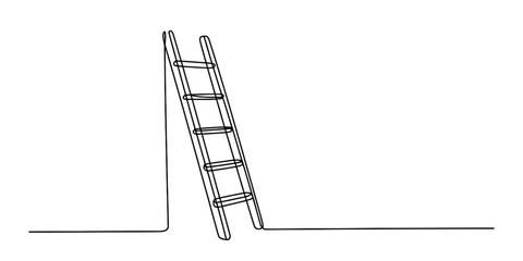 Continuous line drawing of a ladder leaning against a wall symbolizing progress and ambition © Digital Illustration