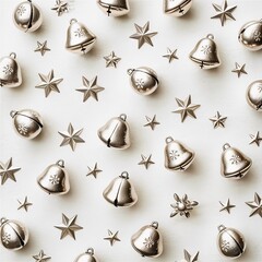 Premium holiday background with Christmas bell composition, pointed star accents, and metallic festive texture, perfect for seasonal campaigns and wrapping paper mockups.