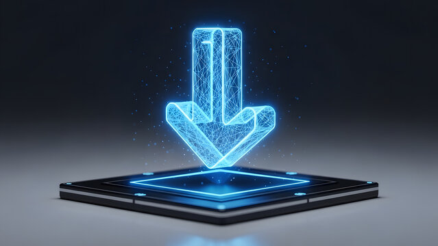 Data download processing on digital display with glowing arrow, futuristic concept of information transfer or cloud computing, modern technology with abstract connections, digital data flow - Powered by Adobe