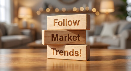 Encouraging Message with Wooden Blocks Saying Follow Market Trends