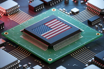 American flag integrated circuit on a green motherboard