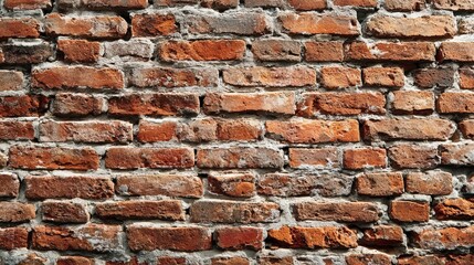 Vintage rough red brick wall with textured mortar and aged surface