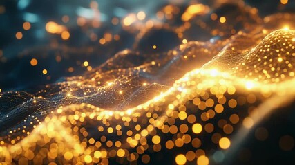 Abstract digital network forming glowing wave patterns - Powered by Adobe