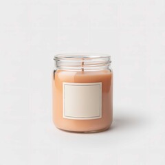 Peach Candle in Glass Jar on White Background