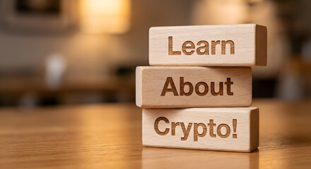 Educational Concept for Learning About Cryptocurrency with Wooden Blocks
