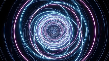 Dynamic abstract neon blue and pink spiraling lines forming a hypnotic vortex