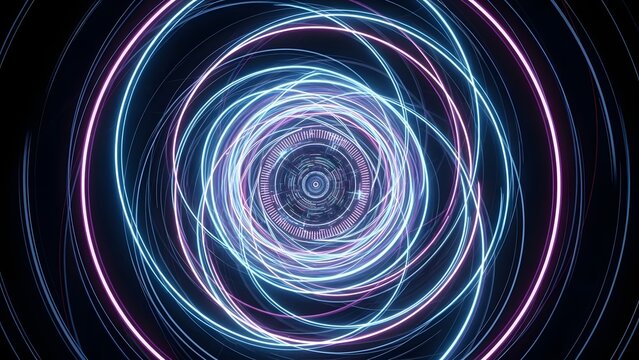 Dynamic abstract neon blue and pink spiraling lines forming a hypnotic vortex - Powered by Adobe
