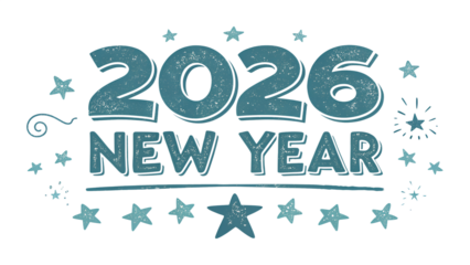 Happy New Year 2026 celebration card design illustration with star and 3D symbol text