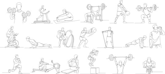 Minimalist Outline Athlete Fitness Training Exercise Sport Line Art Illustration