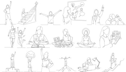 Minimalist Line Art People Gathering and Protesting Silhouette Illustration