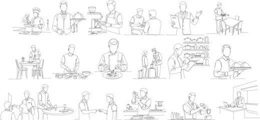 Simple Line Drawing Business People in Action Office Environment Illustration