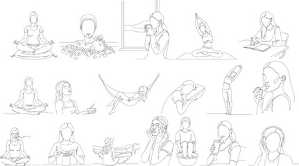 Minimalist Line Art Woman Doing Yoga Poses Silhouette Illustration