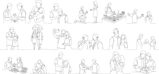 Simple Line People Silhouette, Various Activity, and Business Meeting Illustration