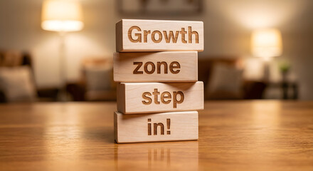 Motivational Wooden Blocks with Inspirational Message Growth Zone Step In