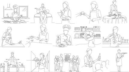 Minimalist Lineart Chef Cooking Food Preparation and Culinary Activity Illustration