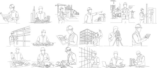 Line Art Diverse Professions and Occupations Group of People Illustration