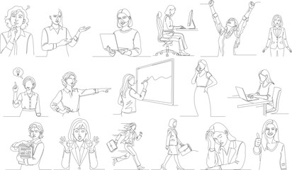 Outline Sketch Diverse People Presenting at Meeting and Conference Illustration