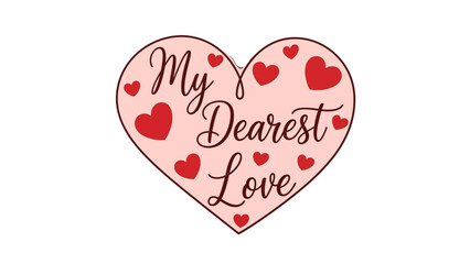 A pink heart with smaller red hearts and the text 