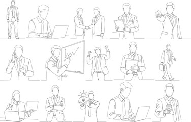 Outline Sketch Businessman Various Poses and Actions People Illustration