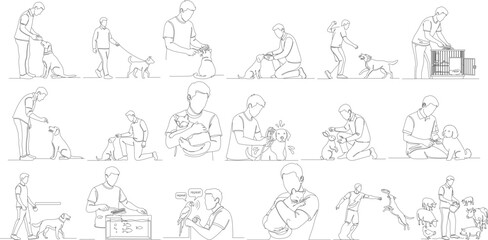 Minimalist Line Art Diverse People Activity Silhouette Design Element Collection