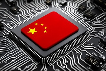 China flag on semiconductor processing unit concept