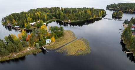 Aerial drone view of rono island . Kallavesi lake Kuopio Finland