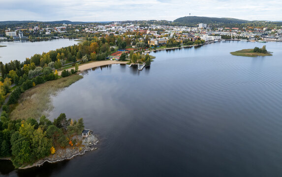 Aerial drone view of the city of Kuopio and rono island Eastern finland Northern Savonia