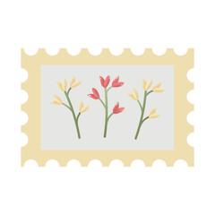 Postage stamp with flowers. Stamp for invitations, stationery, journals, scrapbook, stickers. vector illustration