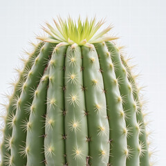 Barrel cactus close-up with lime crown and radiating spines