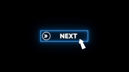 Glowing Blue Next Button with Right Arrow on Black Background