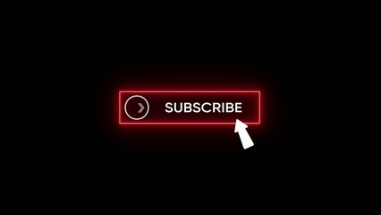 Glowing Red Subscribe Button with Play and White Arrow Pointer on Black Background red glow play white arrow