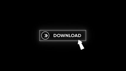Glowing White Download Button with Arrow on Black Background for Digital Media