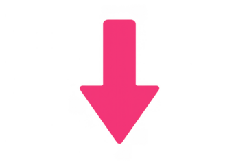 Pink downward arrow pointing, indicating direction, download, or navigation on transparent background