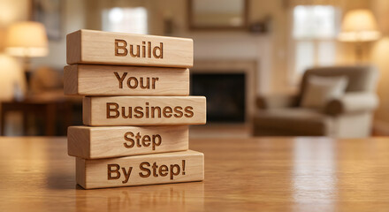 Motivational Wooden Blocks with Inspiring Business Growth Message