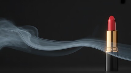 Red Lipstick with Gold Accent and Black Casing with Flowing White Smoke makeup beauty