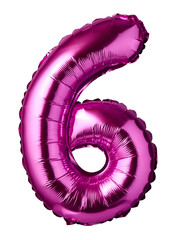 Number 6 pink balloon, numbers balloons isolated on transparent background festive decorations for anniversary, birthday, wedding 
