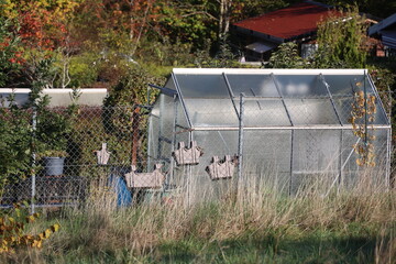 Greenhouse with a fence around it