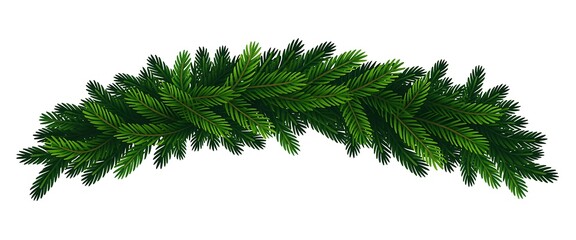 A lush christmas garland illustration with detailed green fir branches and pine needles