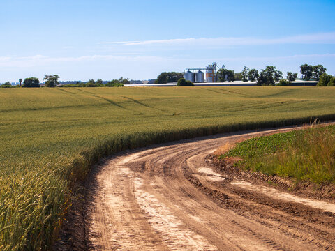 Winding Dirt Road Through Open Fields