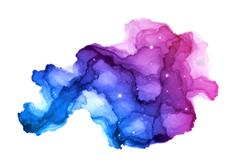 Abstract alcohol ink nebula shape with vibrant colors and sparkling stars creates a mesmerizing cosmic art illustration, perfect for modern design projects.