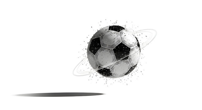 A football levitating in mid-air with dynamic motion lines, and a shadow underneath. It captures the energy and excitement of the game