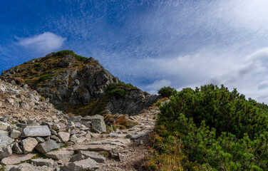 Mountain ridge trail in the Western Tatras in autumn.
