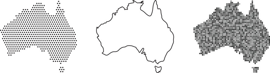 Three different pixelated and line illustrations of australia map © sultananazira