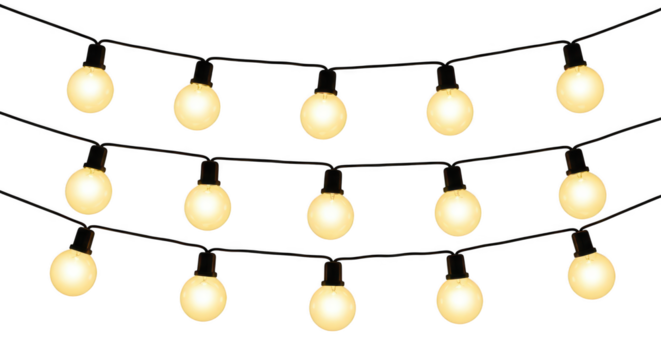 String of glowing yellow light bulbs isolated isolated on transparent background - Powered by Adobe
